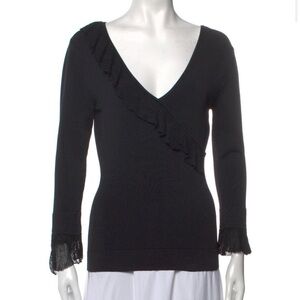 Herve Leger Black V-Neck Long Sleeve Top